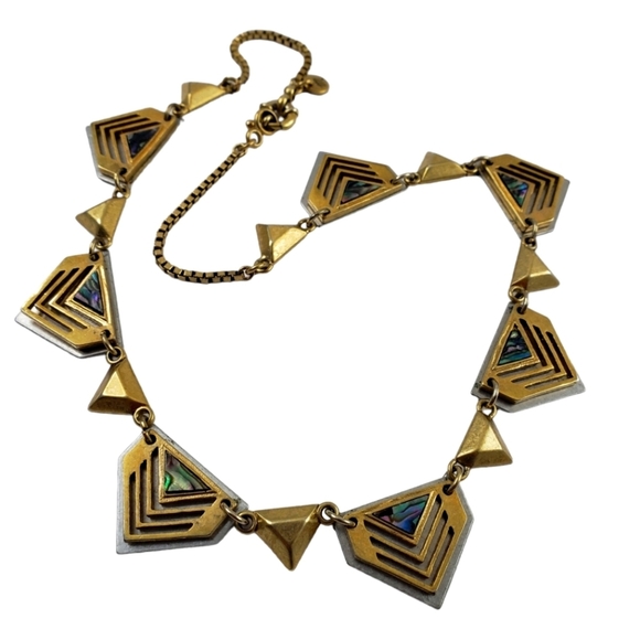 Madewell Statement Necklace Abalone Shell Mid Century Modern Style - Picture 1 of 13